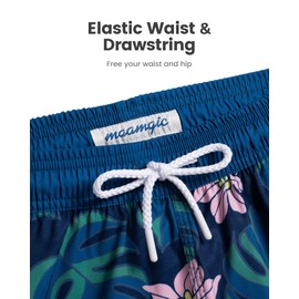 MaaMgic Swimming Shorts Women's Shorts with Mesh Pocket Quick-Drying Hot Pants Breathable Sports Shorts, Pink Flowers- Navy Leaves