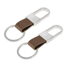 A ABSOPRO Car Keychain Universal Key Chain with Ring for Key Fobs for Home for Women Leather,Zinc Alloy Silver Tone,Brown 2Pcs