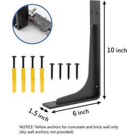 10"x 6"Shelf Bracket ,L Shelf Brackets,max Load 300lbs, Premium Alloy Metal Heavy Duty Shelf Bracket, high Strength Mounting Hardware Included, countertop Support,Corner Brace,Pack of 4.