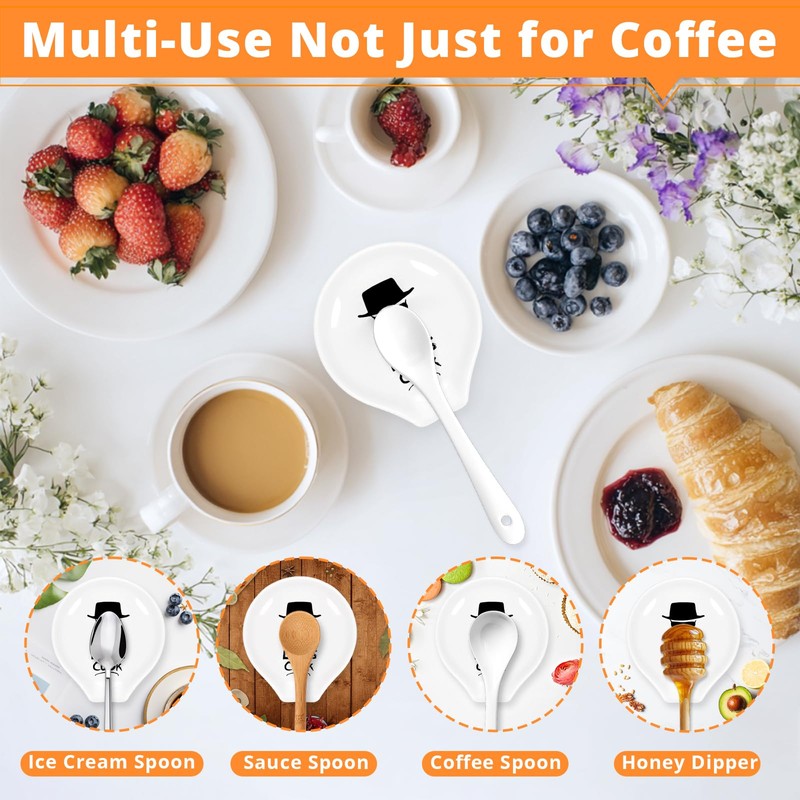 YROVWENQ Funny Kitchen White Ceramic Spoon Rests, Let’s Cook Coffee