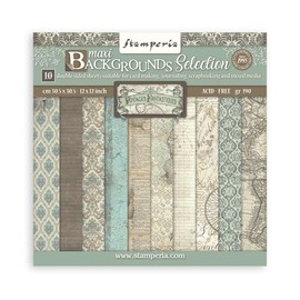 Stamperia Blocco per Scrapbooking 10 Fogli 30,5 x 30,5 (12 x 12) Maxi Sfondo Selezione Voyages Fantastiques, Multicolore, 30 x 30 cm