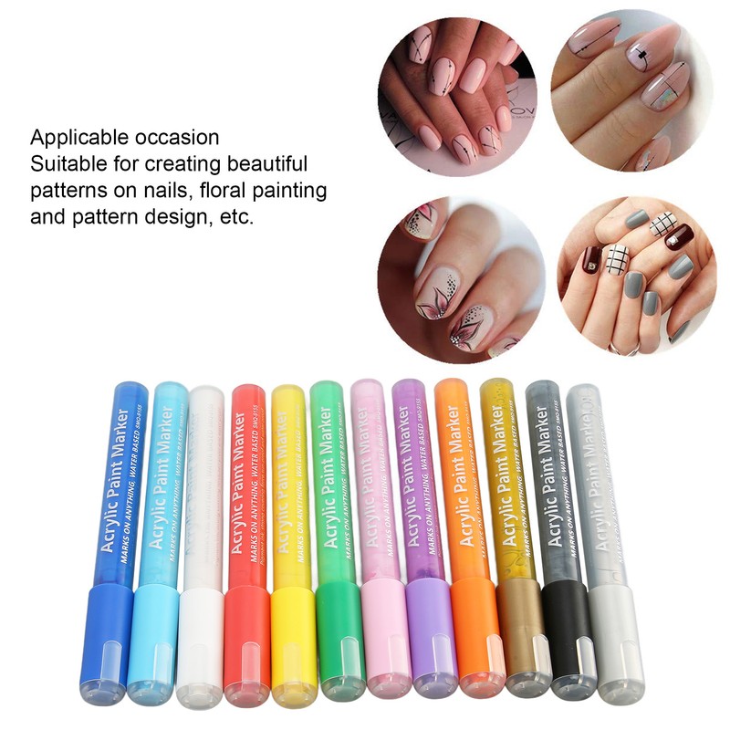 12pcs Nail Polish Pens Multiple Colors Quick Drying DIY Nail