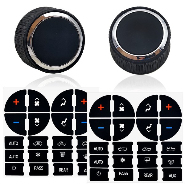 2 Packs Rear Radio Volume Control Knob with AC Dash Button Sticker Repair Kit (2 Packs) for GM 22912547 and Compatible with 07-14 Chevrolet Chevy GMC Buick Cadillac