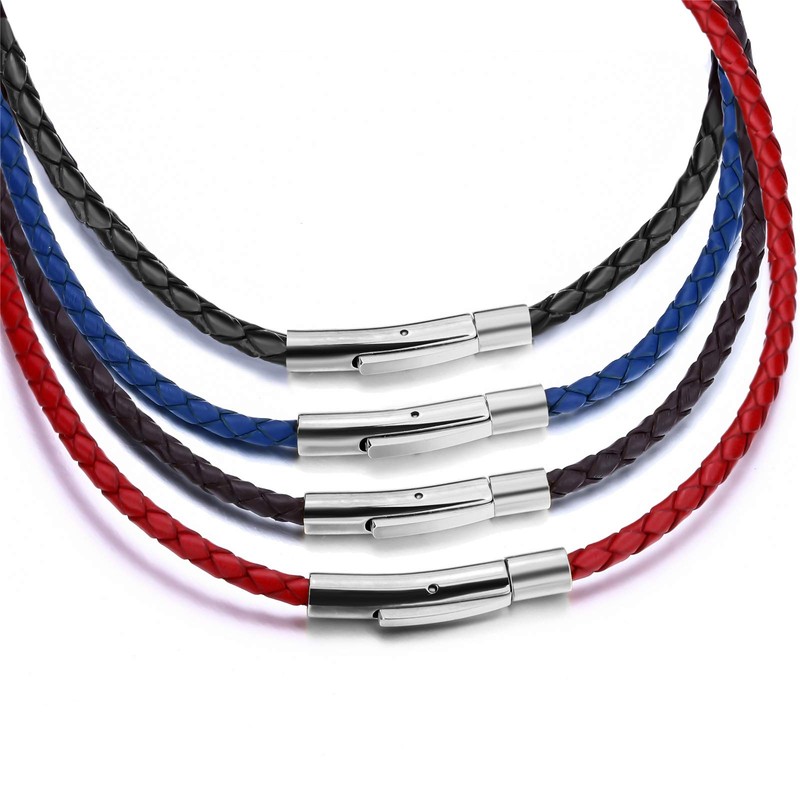 ELFASIO Braided Leather Cord 3MM Chain Necklace Stainless Steel Durable