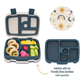 Bentgo® Kids Prints Tray with Transparent Cover - Reusable, BPA-Free, 5-Compartment Meal Prep Container with Built-In Portion Control for Healthy Meals At Home & On the Go (Friendly Skies)