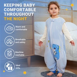 BETTERFUN - Saco de dormir para niños pequeños con pies 1-6T - Saco de dormir sin mangas para caminar, Dinosaurio, 5-6T