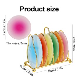 Acrylic Coaster, 6 Pcs Drink Coasters Colorful Acrylic Coaster Set Cute Coasters Round Heat Resistant Holder Anti Slip Table Coasters with Metal Holder Stand for Table Bar Desk Home Decor