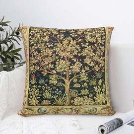 Tree William Morris Greenery Forest Animals Pheasant Fox Blue Green Floral Decorative Throw Pillow Covers 18x18 inch Cozy Soft Pillowcase Aesthetic Cushion Cover for Home Decor Sofa Living Room