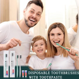 Xuezoioy Disposable Toothbrushes with Toothpaste,60 Pack Individually Wrapped Disposable Travel Toothbrushes Kit in Bulk for Homeless,Nursing Home,Hotel,Charity (Apricot+Green)