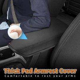 INTGET Center Console Armrest Cover for Ford Ranger Accessories 2019 2020 2021 2022 2023 Interior Leather Dog Middle Console Seat Cover Arm Rest Box Lid Protector (Black with Cushion Flat)