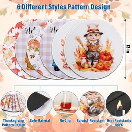Fall Placemats Set of 6 Round Thanksgiving Table Mats 13 Inch Autumn Harvest Maple Leaves Animal Placemats Heat Resistant Pumpkins Dining Table Mats for Home Kitchen Decor Holiday Party Placemats