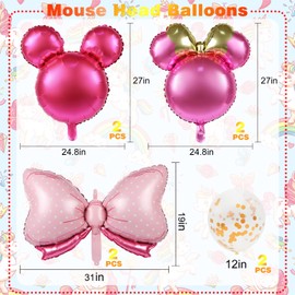 MIKIMIQI MIKIMIQI 8 Pcs Mouse Head Birthday Balloons, 24' Mouse Aluminum Foil Balloon Pink Bow Sequins Balloons for Birthday Party Decorations Supplies Jumbo Mouse Head Balloons Party Favors