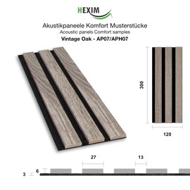 HEXIM Acoustic Panels Sample Piece - Flexible Slat Wall, Wood MDF Wall Panels, Slat Cladding, Wall Cladding, Interior Decoration, Soundproofing (Vintage Oak - AP07 / APH07 Pattern Piece)