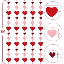 8 Packs Valentines Day Felt Heart Hanging String Garlands - NO DIY - Valentines Decorations - Valentine's Day Party Decorations Supplies - Valentines Burgundy Pink Red Heart Garland Decorations
