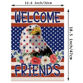 4th of July Garden Flag Star Striped Eagle Welcome Friends Vertical Double Sided Patriotic Memorial Day Independence Day Holiday Yard Outdoor Decorations 12.5x18 Inch