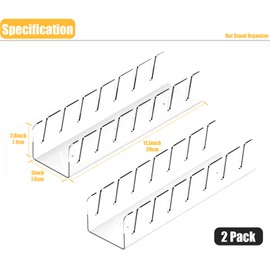 WIRSHO 2pcs Acrylic Hat Organizer for Baseball Caps, Hat Stand Hat Organizer Shelf, Hat Display Stand for 14 Baseball Caps -Acrylic Hat Rack Holds for Bedroom Closet Dresser