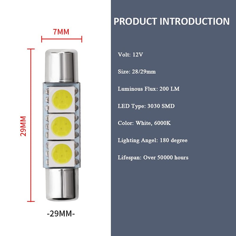 28mm 29mm 6614F Festoon LED Bulbs Super Bright 3SMD 5050