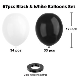 Black and White Balloons, 67 Pieces, 12 Inch White Black Thickened Latex Balloons for Birthday, Anniversary, Wedding, Graduation, Party Decoration..