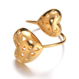 IMINI Stainless Steel Heart Ring for Women Girls 18K Gold Plated Double Love Heart Open Statement Rings Wrap Finger Band Engagement Ring Eternity Ring Chunky Band, Gemstone