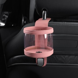 Cup Holder for Car Back Seat Headrest Backseat Purses and Bags Cute Pink Water Bottle Drink Holder with Hook Hanging 2 in 1 Car Seat Back Extra Cup Holder Leather Multifunctional Hook (Pink 1 Pack)