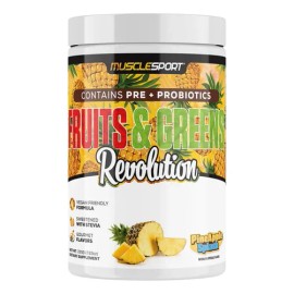 Musclesport Fruits & Greens 225g: Suplemento Natural De Frutas Y Verduras Sabor Splash De Piña, Formulado Para Apoyar La Salud General Y Mantener El Equilibrio Alcalino Del Cuerpo