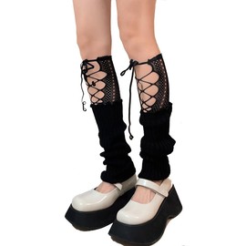 YELAIVP Y2K Ribbed Knit Leg Warmers with Lace Patchwork 80s Gyaru Cute Ankle Heap Socks for Goth Lolita Girls Women