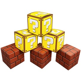 6 Pcs Question and Brick Party Boxes for Gaming Birthday Decorations, 7.5 Inch Video Game Centerpieces Boxes for Boys Gamer Birthday Party Decorations Favors