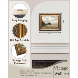 AGOLINE Vintage Gold Frame Canvas Wall Art-Summer Day Classical Wall Painting for Bathroom Home Wall Art Decor Pictures for Living Room Bedroom Office,9"x12"