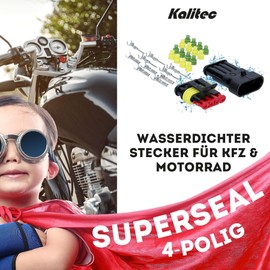 Kalitec KALI-1004 Superseal Set 4-Pin I Car Plug 1.50 mm² Max. 24 Volt I Waterproof IP67 I Oil-Resistant Quick Connector Housing Material PA GF for Car Motorcycle I -40 °C to +125 °C