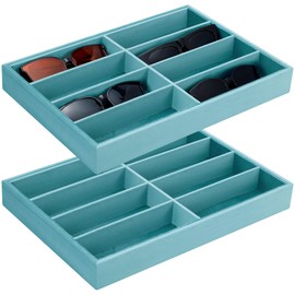 Amylove 2 Pcs Sunglass Organizer Trays Glasses Tray Stackable Jewelry Organizer Trays Sunglass Display Organizer Sunglass Display Box, 8 Grids (Light Blue,Velvet)