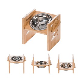 Petschat Elevated Dog Bowl, 6 Heights Adjustable Raised Dog Bowl 2.4″-6.7″, with Food Grade 304 Stainless Steel 15 OZ, Bamboo Dog Bowl Stand for Small & Medium Dogs Cats, 1 Pack