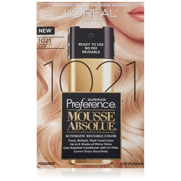 2Pack - L'Oreal Paris Hair Color Superior Preference Mousse Absolue, 1021 Lightest Icy Blonde