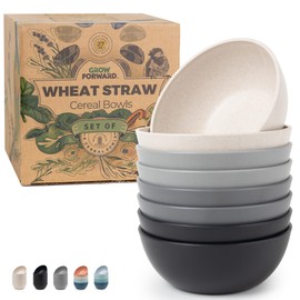 Grow Forward Premium Wheat Straw Cereal Bowls Set of 8 - Unbreakable 27oz Reusable Plastic Bowls - Microwave Safe Bowls for Kitchen, Camping, RV, Dessert, Soup, Salad, Ramen, Eating - Moonlight