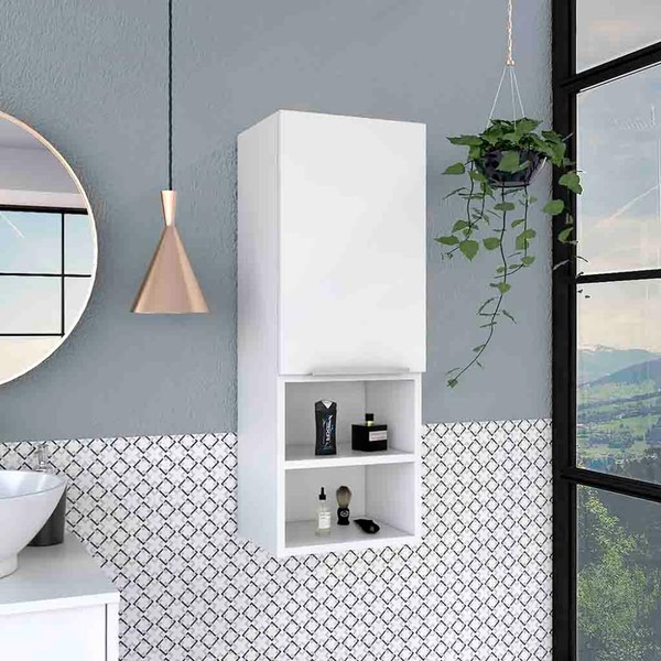 ROCKRAIN 32" Medicine Cabinet with Shelves: Modern White Particle Board
