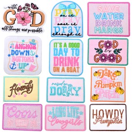 12pcs God Themed Embroidered Christian Iron On Patches Christian Faith Religious Flowers Phrase Sewing Repair Accessories for DIY Clothes T-Shirt Hat Backpack Jeans Jackets Crafts