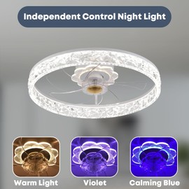 Fszdorj 20'' Ceiling Fan with Light, Upgraded Low Profile Fan, Flush Mount Ceiling Fan, 6 Speeds, Dimmable LED, App & Remote Control, Quiet DC Motor, for Bedroom, Living Room, F098 White