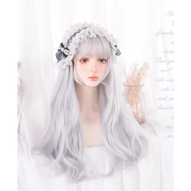 Eileen Long Curls, Silver x White, Wig, Perm, Full Wig, Natural Texture, Curly Hair, Princess Hair, Fluffy, Heat Resistant, Wig, Wind Chasing Girl, Small Face, Cute