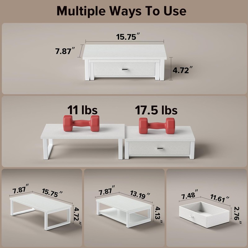 WOHOMO Dual Monitor Stand Riser with Drawers, Desk Organizers for