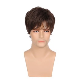 Baruisi Mens Short Brown Wig Synthetic Layered Costume Party Cosplay Hair Wig