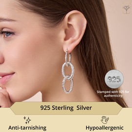 925 Sterling Silver Dangle Triple Hoop Earrings for Women | Hypoallergenic Sterling Silver Earrings | Non Tarnish Silver Earrings for Women | Trendy Jewelry Silver Hoops by MAX + STONE