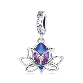 NINGAN 925 Sterling Silver Lotus Flower Pendant Sparkling 5A Purple Gemstone Pendant Charm Compatible Women's Bracelet Necklace, a Gift for a Family Member or Girlfriend