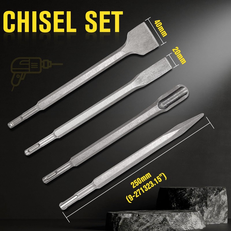 17Pcs Rotary Hammer Drill Bits & Chisels, SDS Plus Bits,