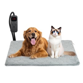 Cat Heating Pad, 6 Adjustable Temperature & 5 Timer Options, 15.7'' x 27.5'' Pet Heating Pad for Cats Dogs, Waterproof Indoor Outdoor Electric Heated Cat Bed Dog Mat with Chew-Resistant Cord (Grey)