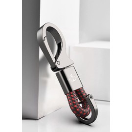 SKIPPER 8747 Keyring Carabiner with Ring and D-Clip, Leatherette stainless steel,