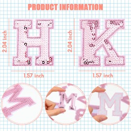 54 Pieces Iron on Sequin Letters Patches Alphabet Patches Iron on Appliques Love Design Sew on Patches Glitter Hotfix Patches for Bag Shoes DIY Craft Supplies(Pink)