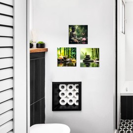 CCWACPP Zen Canvas Wall Art 3 Piece Bamboo Spa Pictures Zen Stones Candles Painting Buddha Print Bathroom Beauty Treatment Meditation Room Decor Framed (12"x12"x3)