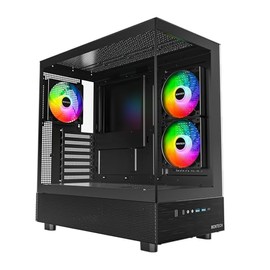 MONTECH XR, ATX Mid-Tower PC Gaming Case, 3 x 120mm ARGB PWM Fans Pre-Installed, Full-View Dual Tempered Glass Panel, Wood-Grain Design I/O Interface, Support 4090 GPUs, 360mm Radiator Support, Black