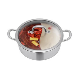Hot Pot Set, Two-flavor Chinese Shabu Shabu Pot, Stainless Steel Hot Pot w/Divider, Shabu Pot &Deckel for Induction Cooktop, Gas Stove, w/Glass Lid/Spoon/Leaky Spoon (9.84 * 3.54in)