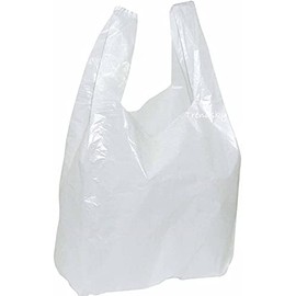 Trendsky Pack of 100 28 + 14 x 48 cm Shirt Carrier Bags Plastic Bags White Shopping Bags for Snack Kiosk Shop Market, White
