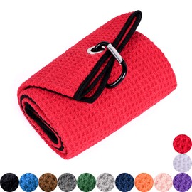 Mile High Life Microfiber Waffle Pattern Golf Towel | Club Groove Cleaner Brush | Foldable Divot Tool with Magnetic Ball Marker (Red Towel/Brush/Fish Divot)